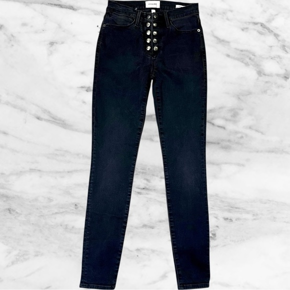 Frame Denim ‘Le High Skinny’ Snap Fly Jeans in “Bestwick” Dark Gray Wash Size 26 - Picture 2 of 16